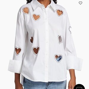 Alice + Olivia White Heart Cutout Shirt